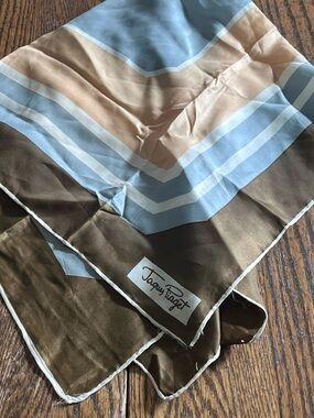 Jacques Piaget Brown, Blue & Cream Silk Scarf